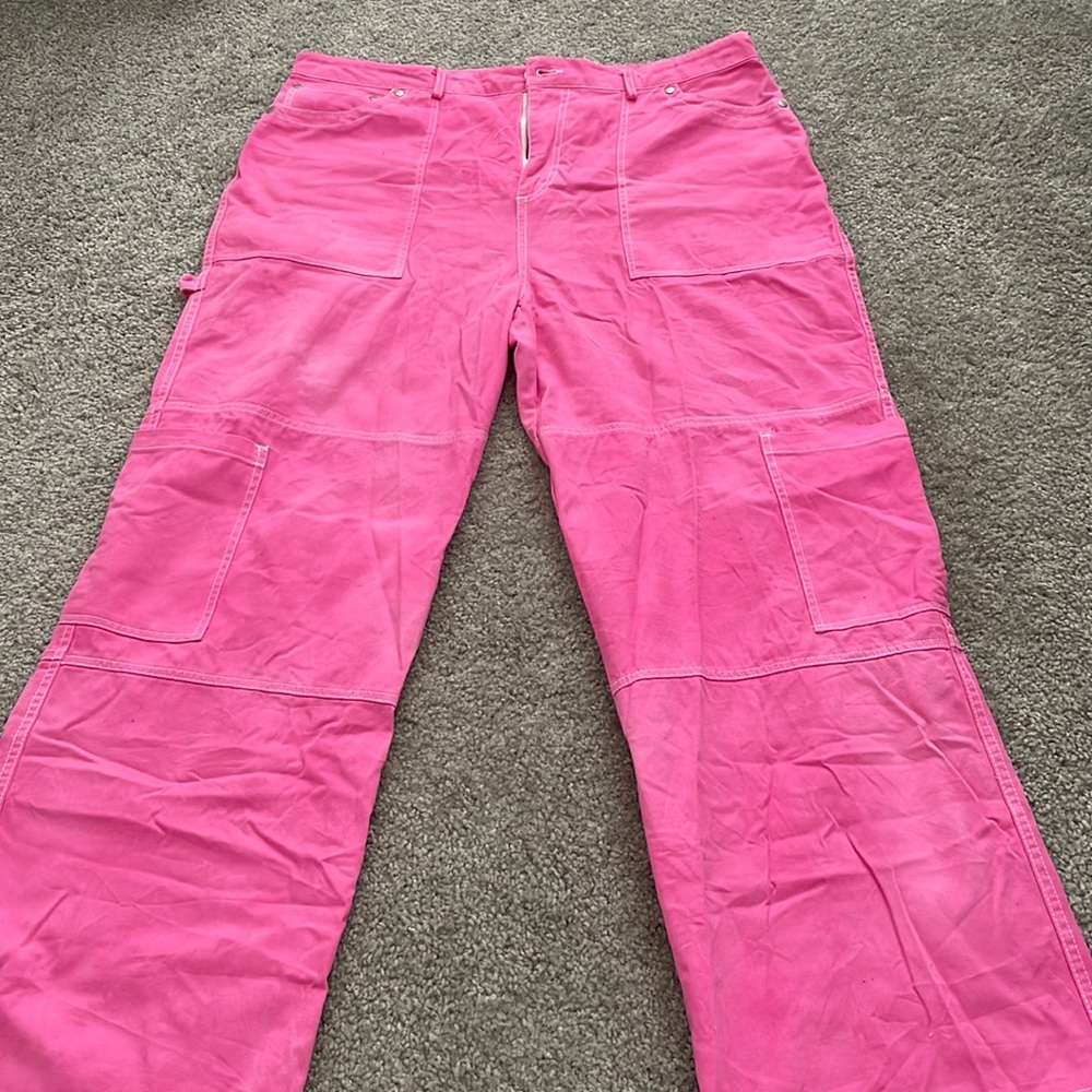 Pink distressed cargo pants